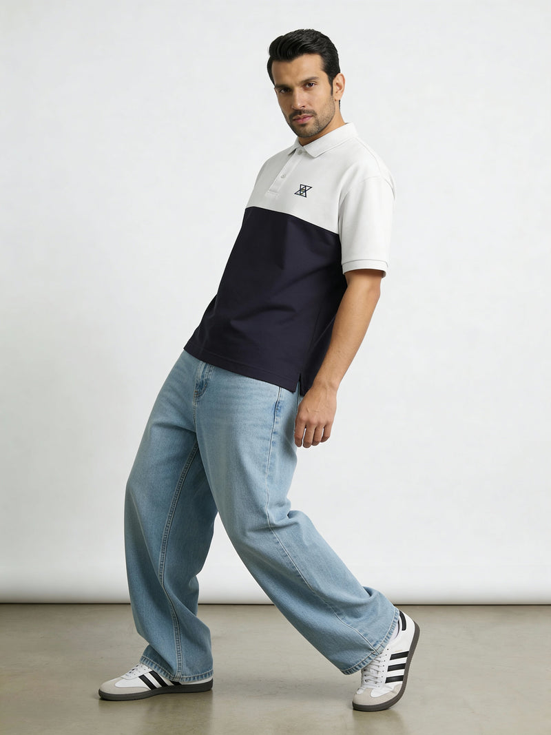 Contrast Oversized polo with unique collar branding