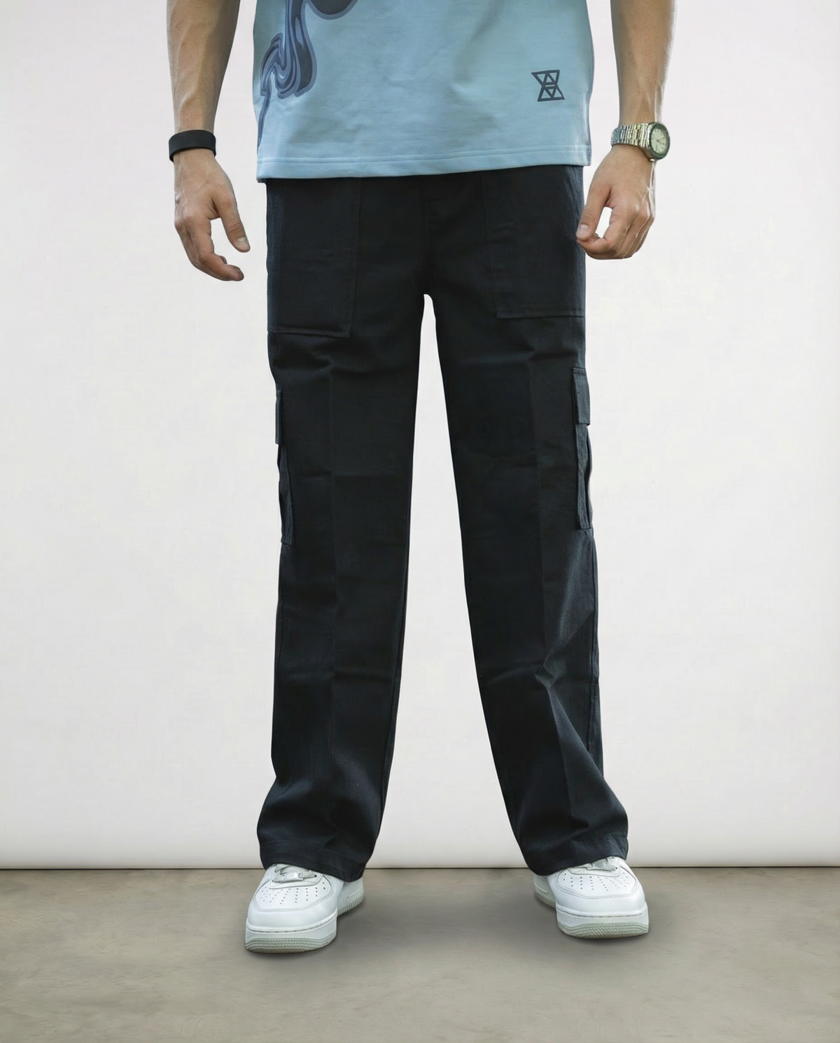 Black Twill Straight-Fit Cargo Pants