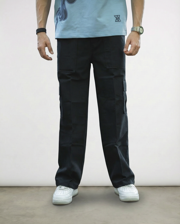 Black Twill Straight-Fit Cargo Pants - Image 1
