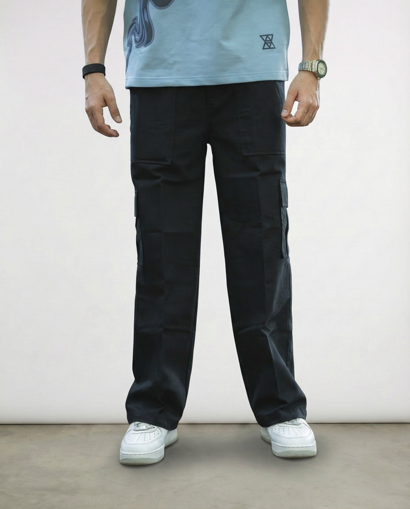 Black Twill Straight-Fit Cargo Pants