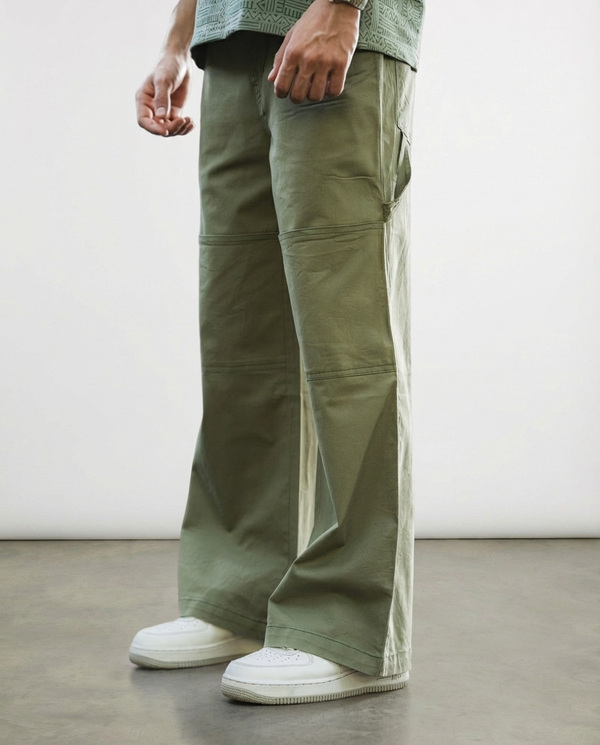 Green Twill Bellbottom Utility pants - Image 4