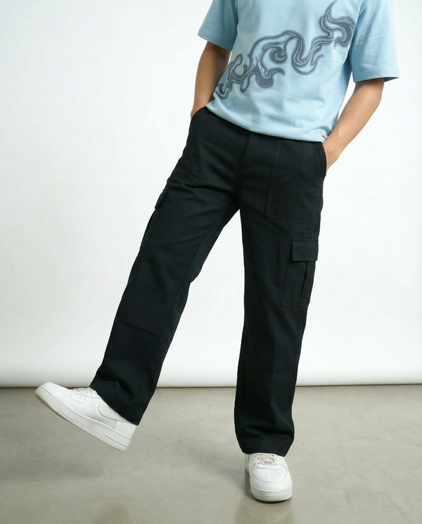 Black Twill Straight-Fit Cargo Pants - Image 6