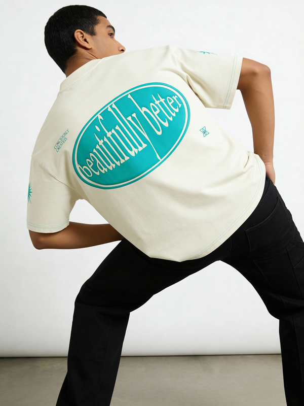 Grey Contrast Stitch Puff Print boxy Tee - Image 3