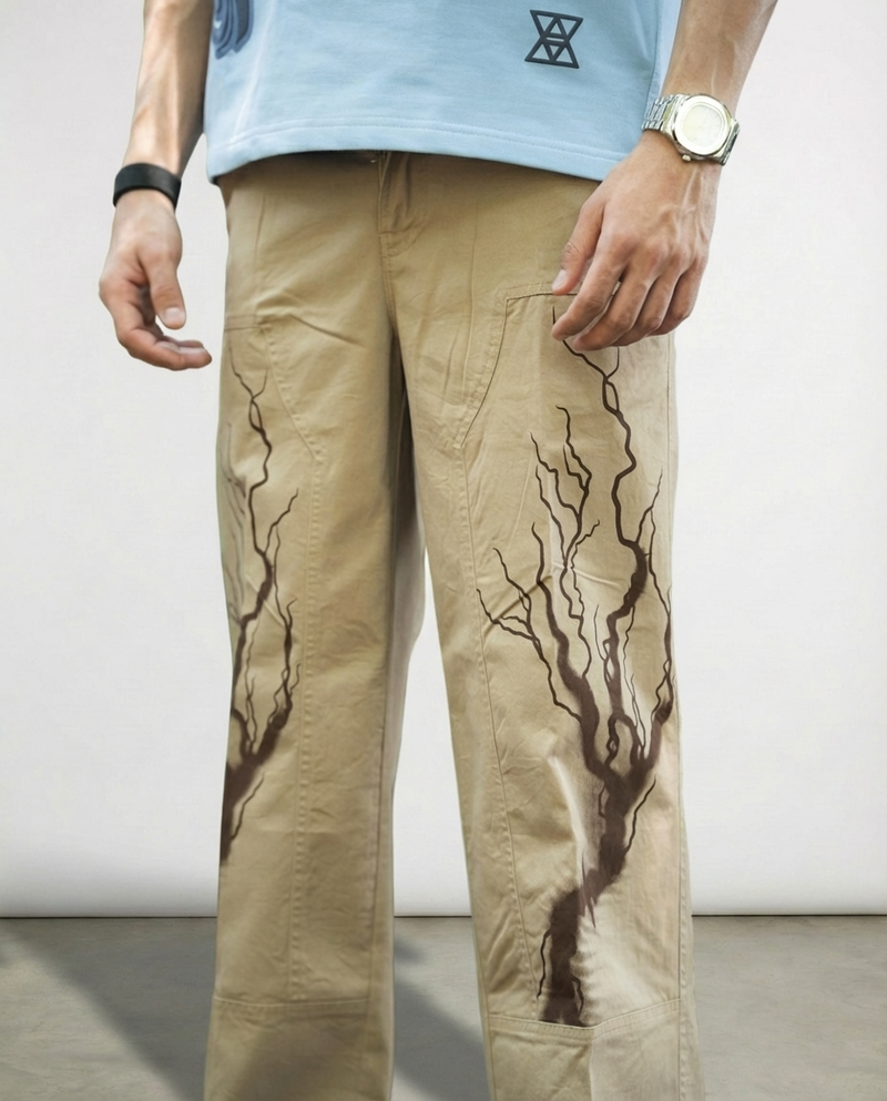 Vintage Print Twill Straight-Fit Pants