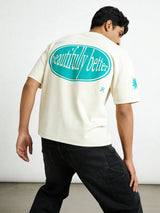 Grey Contrast Stitch Puff Print boxy Tee