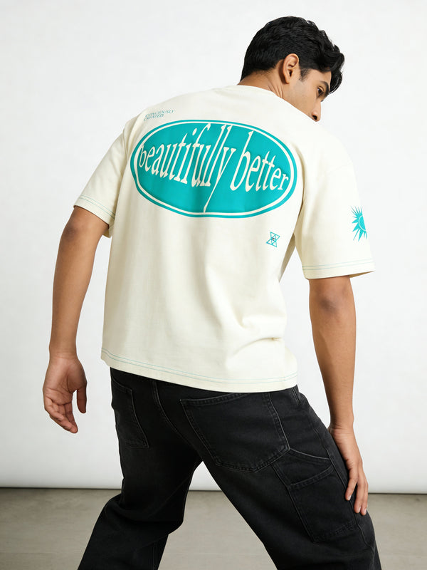 Grey Contrast Stitch Puff Print boxy Tee - Image 6