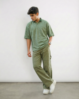 Green Twill Bellbottom Utility pants