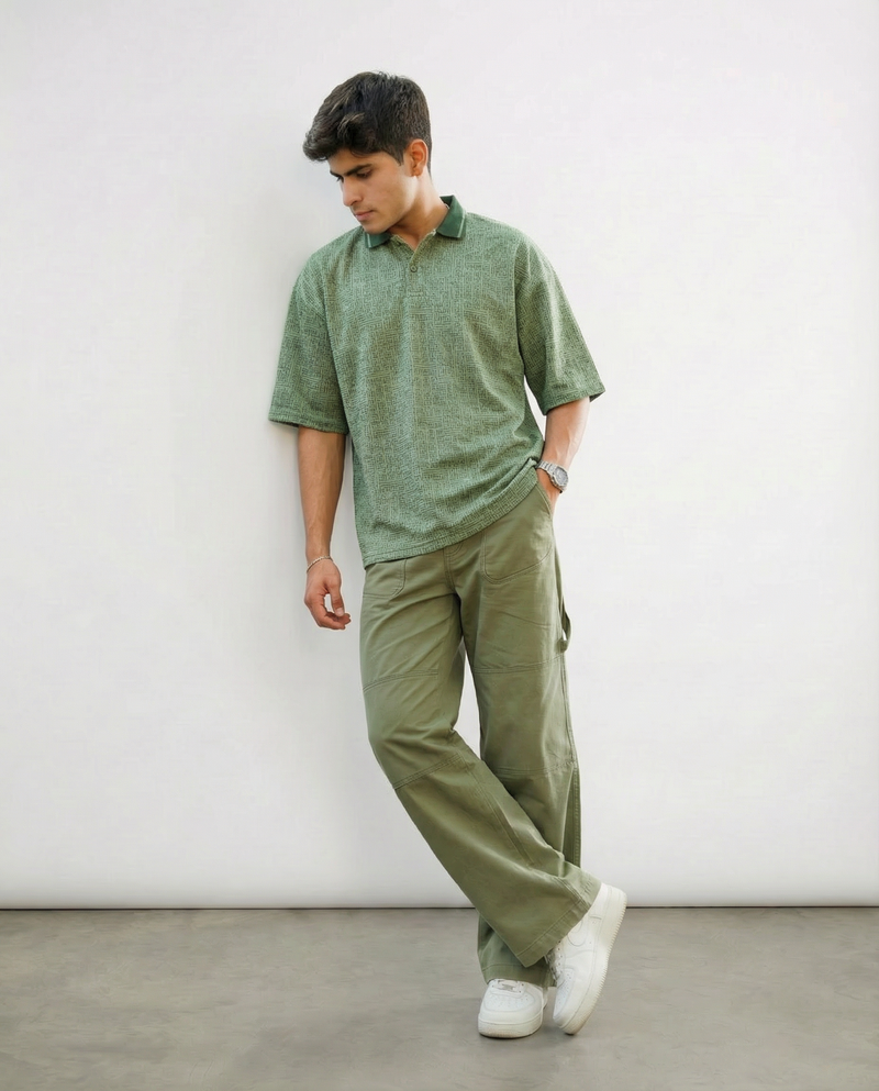 Green Twill Bellbottom Utility pants