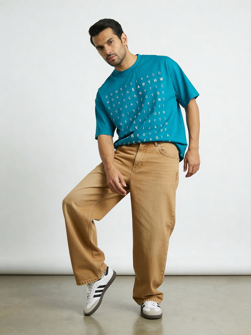 Plain Blue word hunt boxy Tee