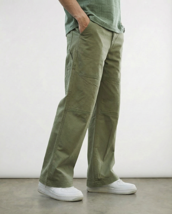 Green Twill Bellbottom Utility pants - Image 2