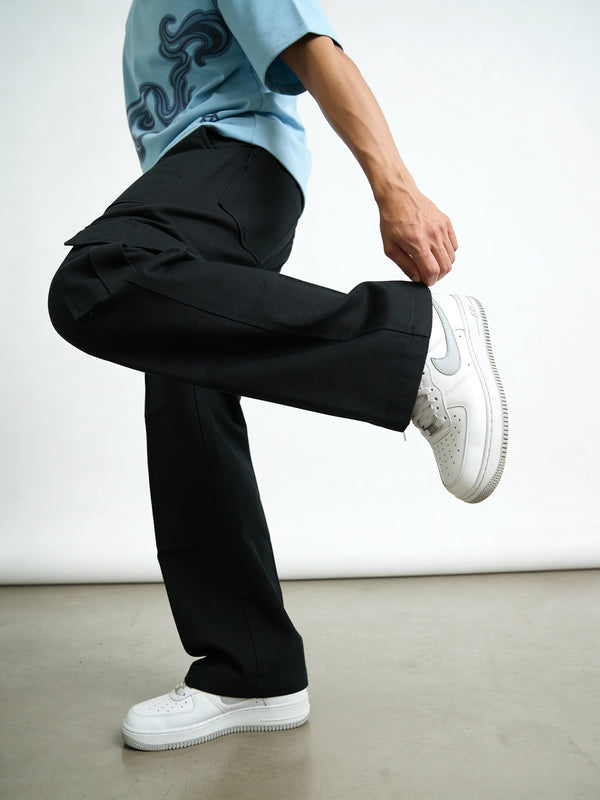 Black Twill Straight-Fit Cargo Pants - Image 5