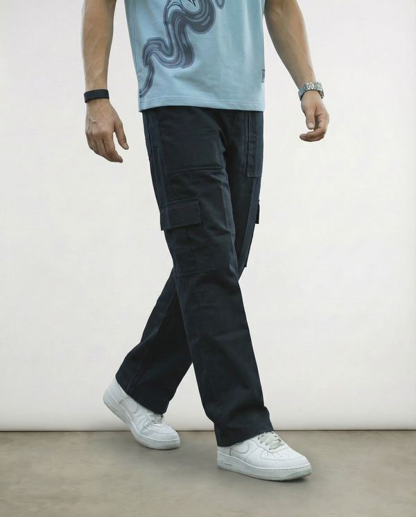Black Twill Straight-Fit Cargo Pants - Image 2