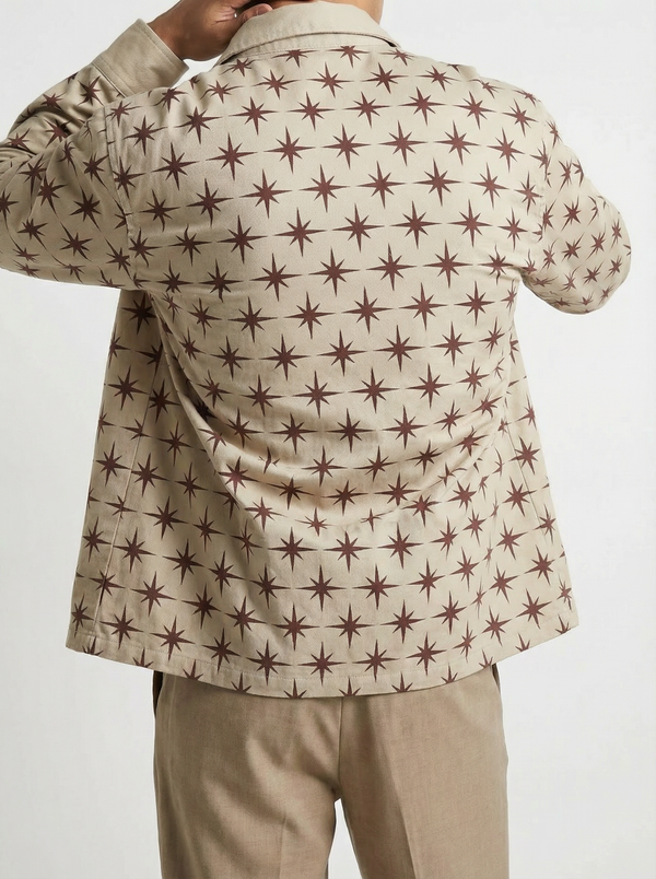 Cream Twill All-Over star Print boxy Shirt - Image 2