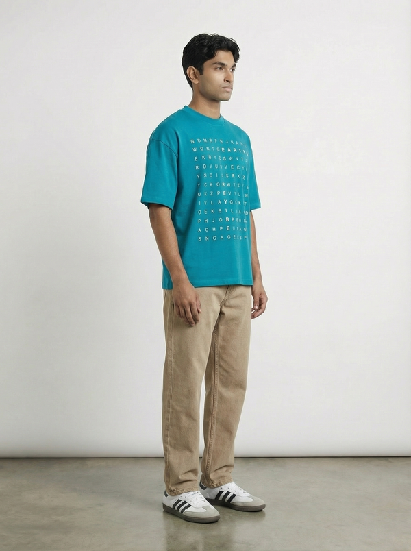 Plain Blue word hunt boxy Tee - Image 6
