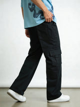 Black Twill Straight-Fit Cargo Pants