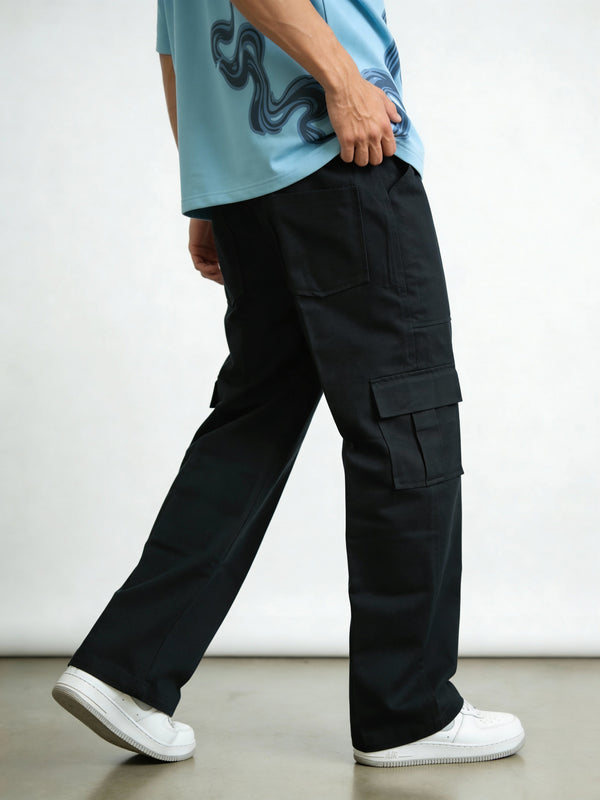 Black Twill Straight-Fit Cargo Pants - Image 3