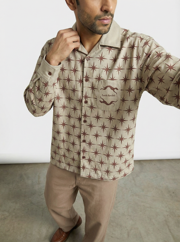 Cream Twill All-Over star Print boxy Shirt - Image 5