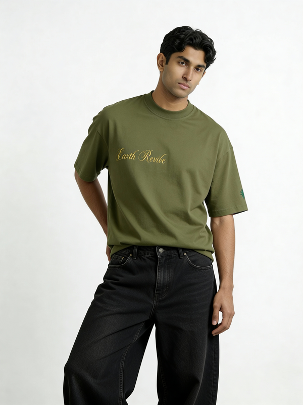 Olive Herbal Cotton Reflective Boxy Tee - Image 3