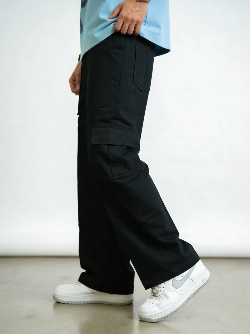 Black Twill Straight-Fit Cargo Pants