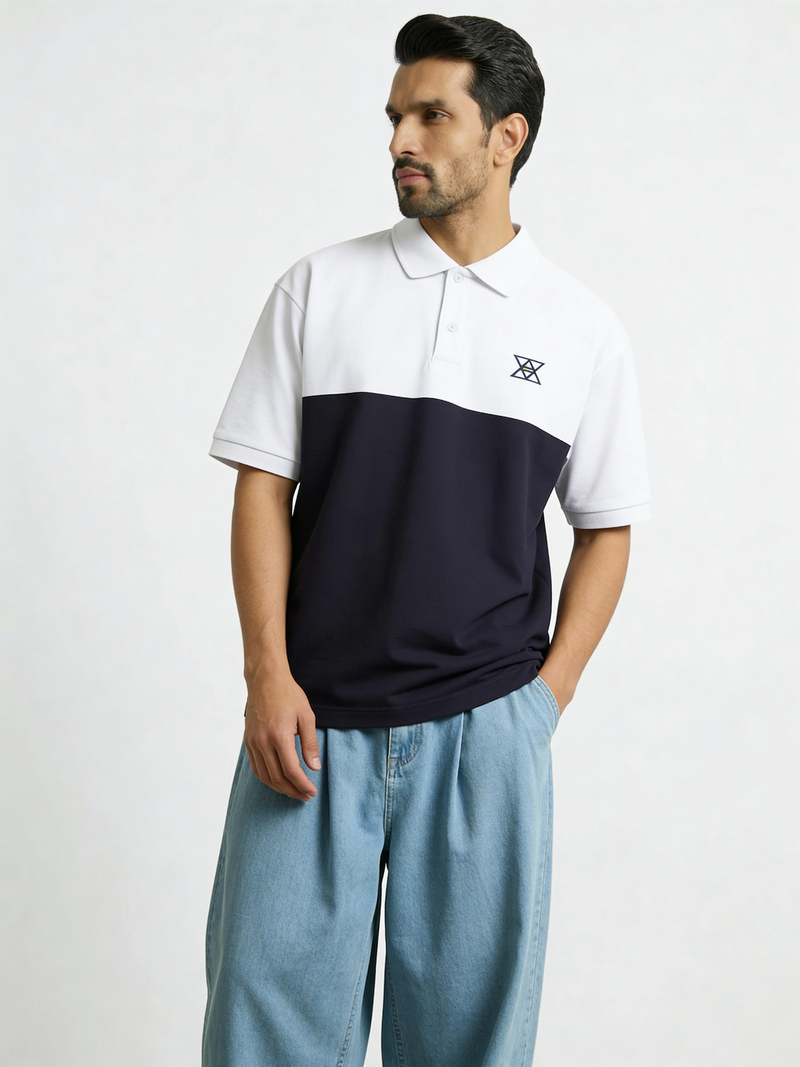 Contrast Oversized polo with unique collar branding