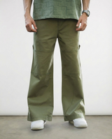 Green Twill Bellbottom Utility pants