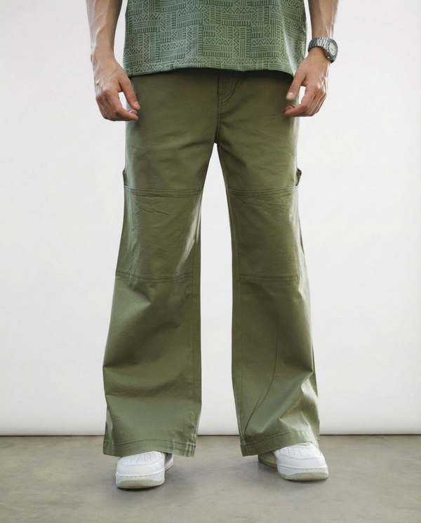 Green Twill Bellbottom Utility pants - Image 1