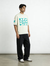 Grey Contrast Stitch Puff Print boxy Tee