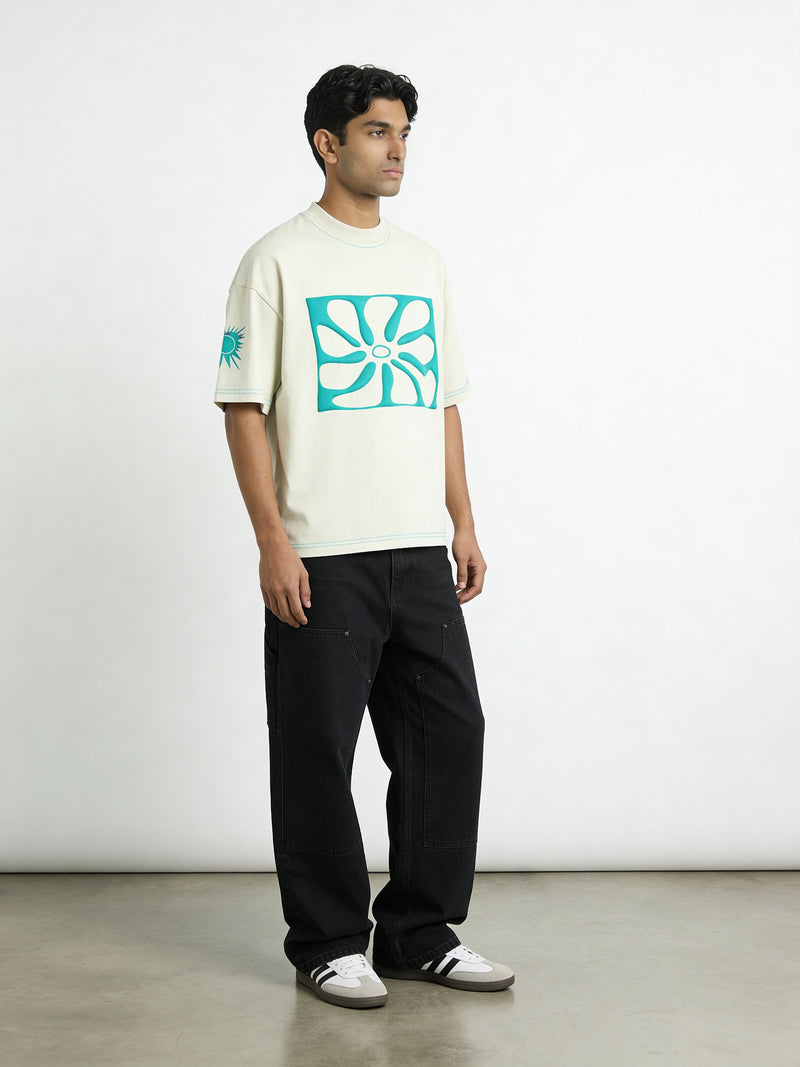 Grey Contrast Stitch Puff Print boxy Tee