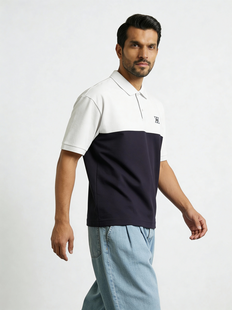 Contrast Oversized polo with unique collar branding