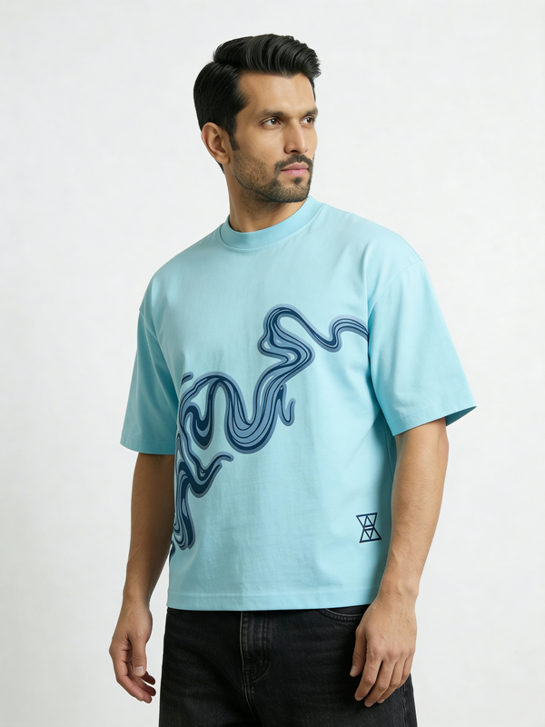 Water color Wave Graphic boxy Tee - Image 2