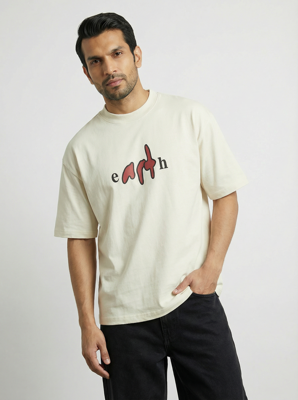 Cream Cotton Puff print Boxy Tee - Image 2