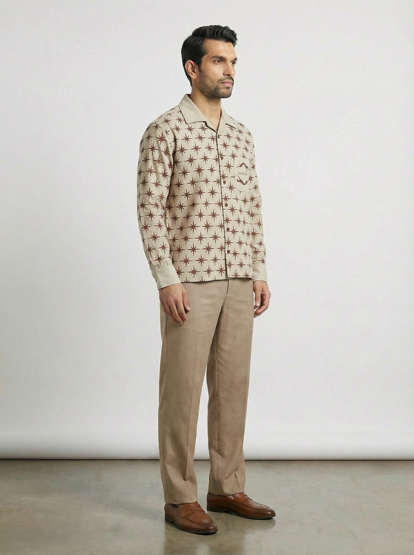 Cream Twill All-Over star Print boxy Shirt - Image 1