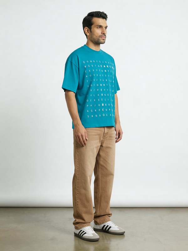 Plain Blue word hunt boxy Tee - Image 1