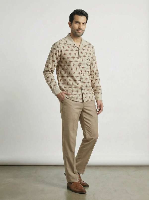 Cream Twill All-Over star Print boxy Shirt - Image 6
