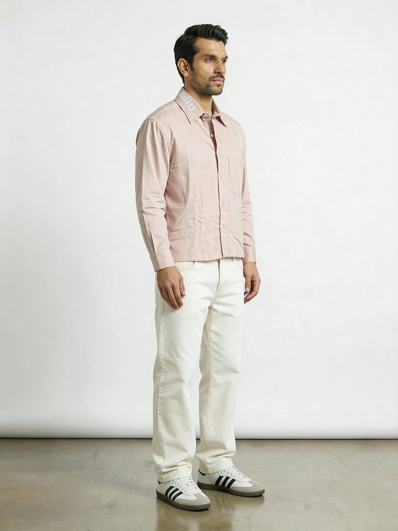 Skin-Conscious Embroidered Collar Boxy Shirt