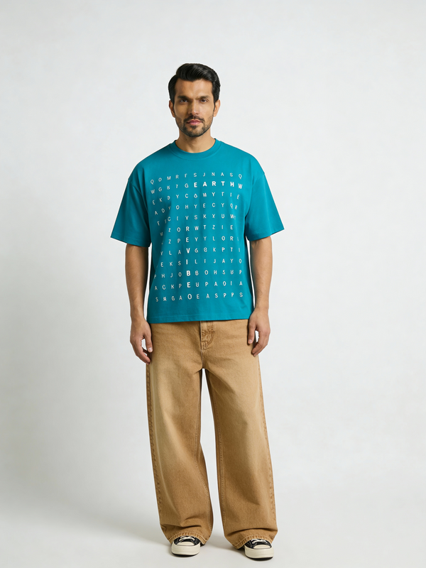 Plain Blue word hunt boxy Tee - Image 3