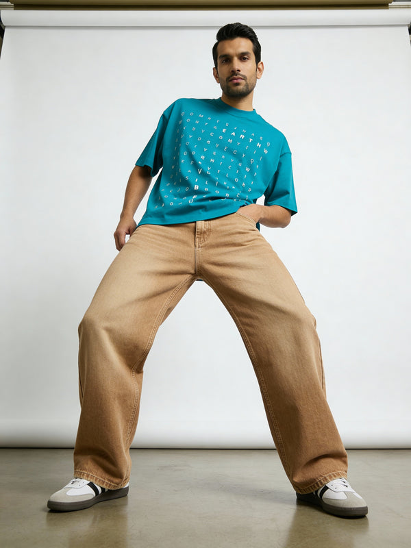 Plain Blue word hunt boxy Tee - Image 4