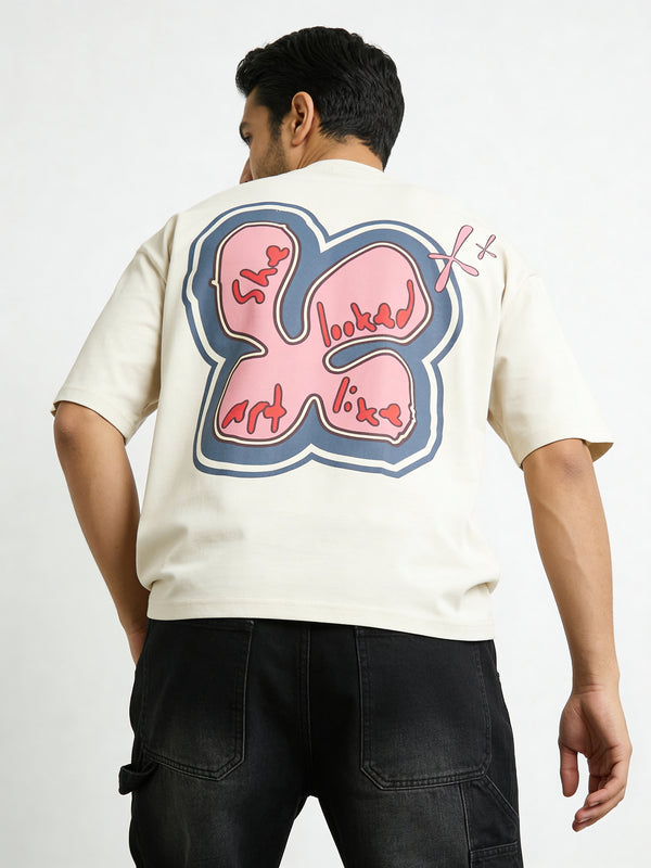 Cream Cotton Puff print Boxy Tee - Image 4