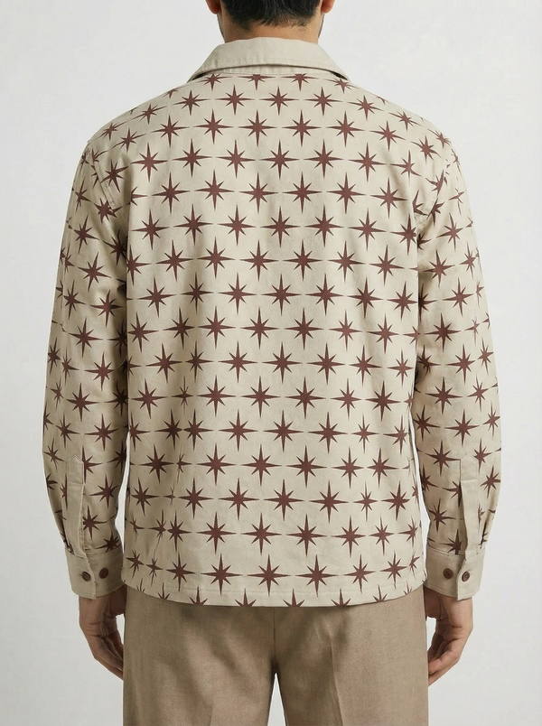 Cream Twill All-Over star Print boxy Shirt - Image 3