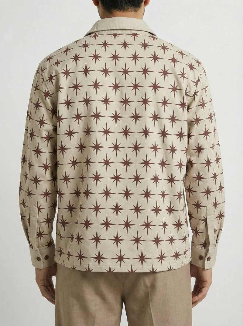 Cream Twill All-Over star Print boxy Shirt