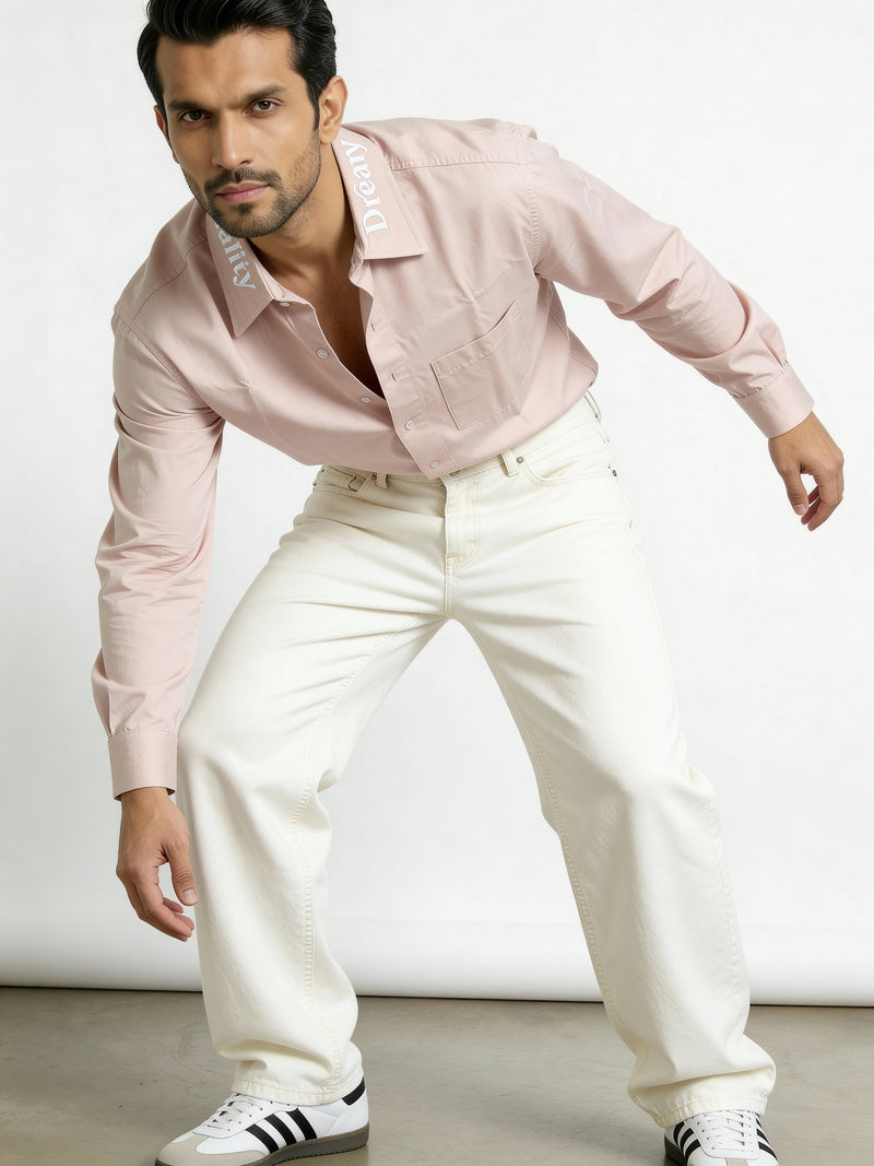 Skin-Conscious Embroidered Collar Boxy Shirt